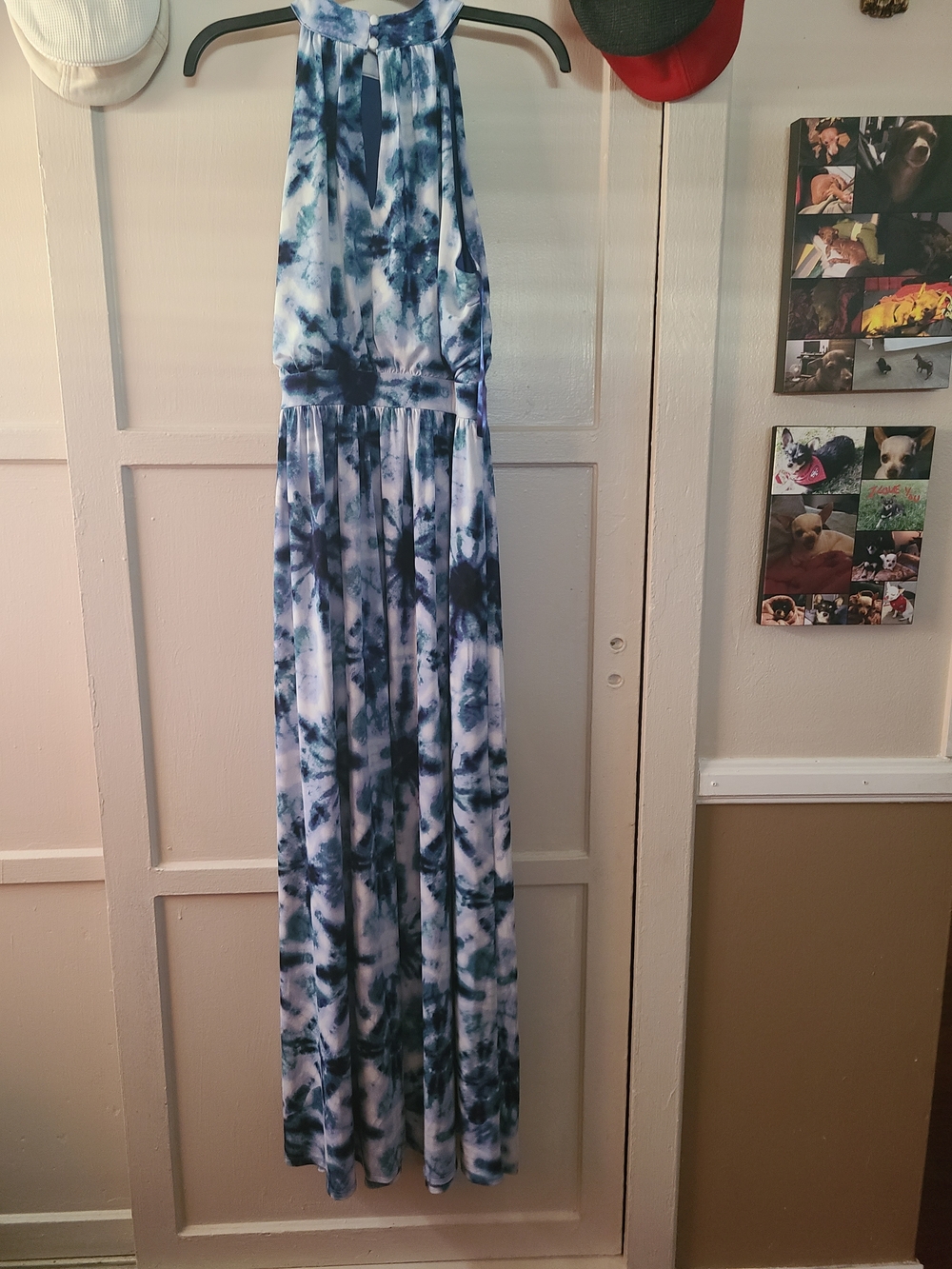 INC International Concepts Blue and White Tie-Dye Halter Dress
